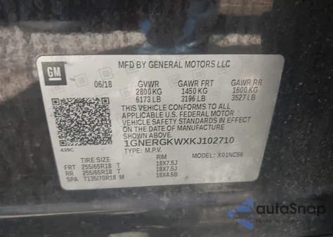 2019 Chevrolet Traverse 1Lt из США, поврежденный, VIN 1GNERGKWXKJ102710